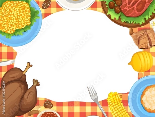 Festive thanksgiving dinner table set with wholesome bites showcasing abundant food and joyful family gathering