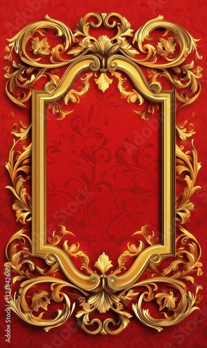 Ornate gold frame on red background