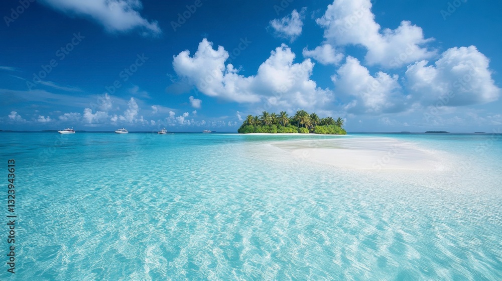 Fototapeta premium Tropical Paradise with Clear Water and Resort Island in Background