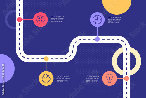 Curved Business Roadmap Infographic with Sequential Steps and Milestone Icons