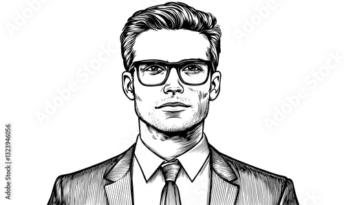 Business professional portrait vector - black and white linear icons set.