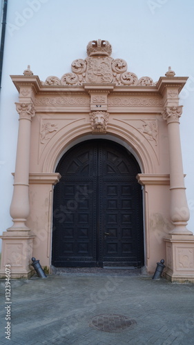 stucco doors in an ancient castle in the historical center of a small German town