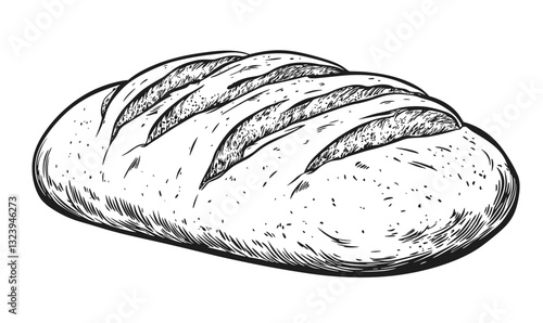 Hand-drawn rustic bread loaf, flat style, icons set, vector.