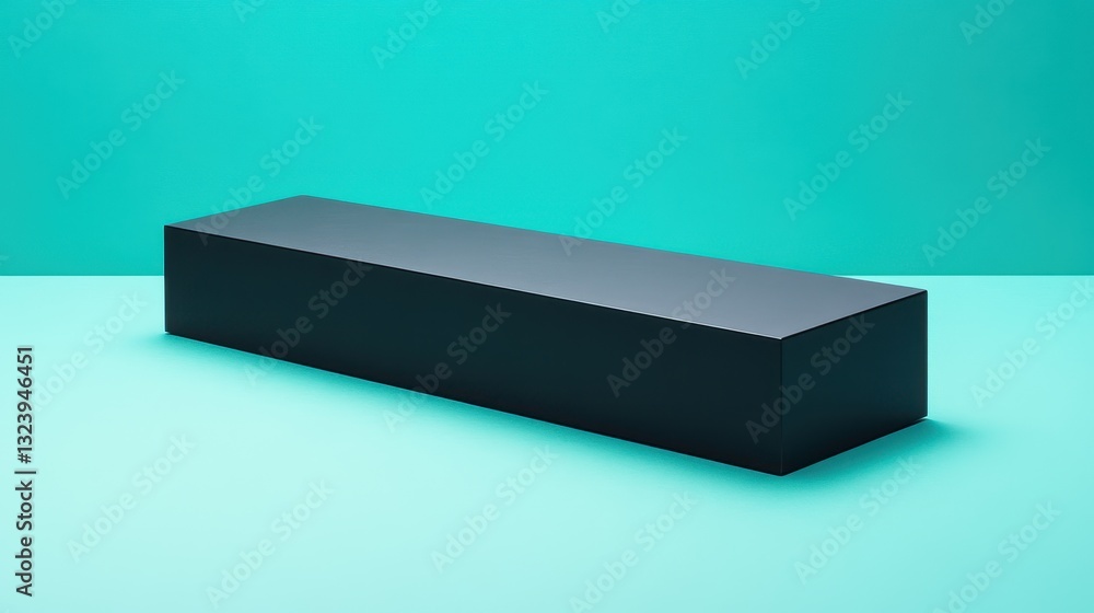 A sleek, black rectangular object, its form a study in geometric simplicity, rested against a tranquil turquoise backdrop. A sleek, black rectangular object, its form a study in geometric simplicity, rested against a tranquil turquoise backdrop.