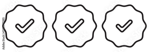 Black check box icon with correct with different line width. approved symbol. accept checkmark icons Black tick box, check list square frame sign. EPS 10.