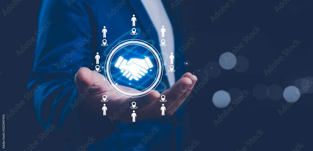 Business ecosystems and partnerships concept. Business collaboration strategies. The complex network of organizations to create value for customers acquisition , suppliers, and other stakeholders.