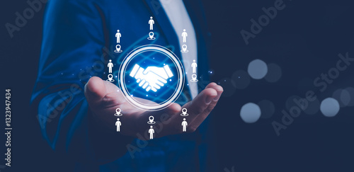 Obraz na płótnie Business ecosystems and partnerships concept. Business collaboration strategies. The complex network of organizations to create value for customers acquisition , suppliers, and other stakeholders. w salonie