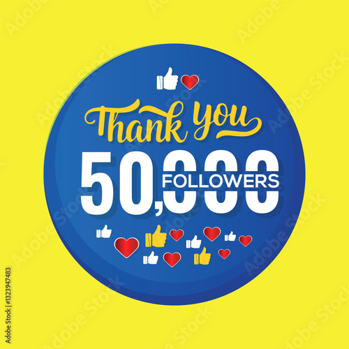 Thank you 50000 followers congratulation template banner. banner for social 50k friends and followers , blue color And yellow background .eps