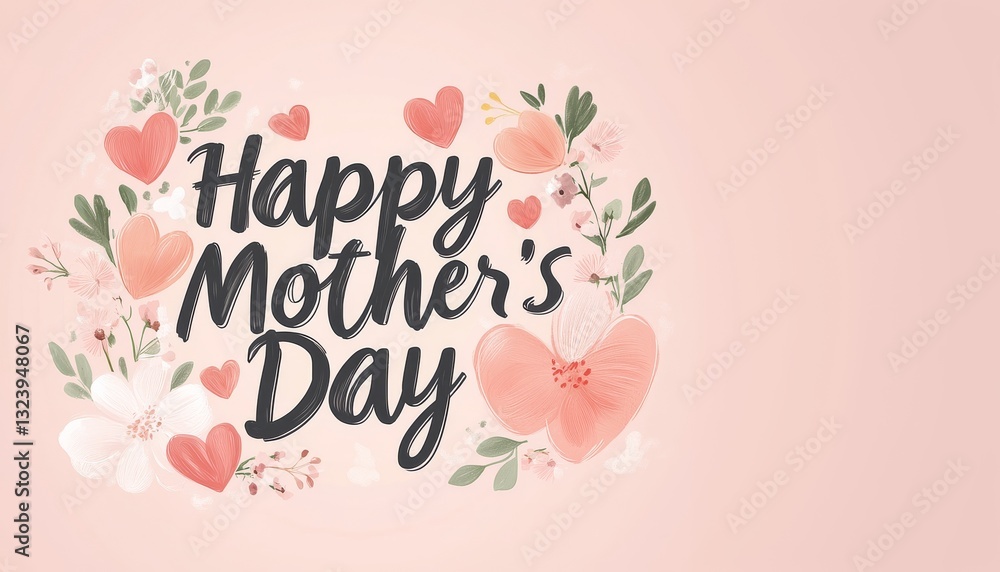 Naklejka premium Happy mother's day greeting card with pink hearts and flowers