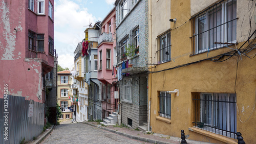narrow street with colorful houses in an old town