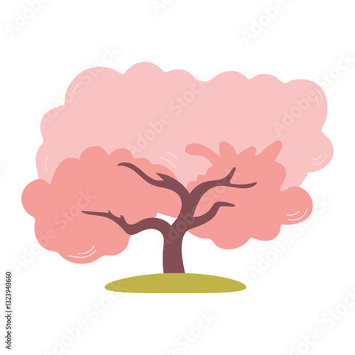 Beautiful pink cherry tree isolated on white background. Vector botanical element for spring. Pink blooming tree. Cherry or sakura tree . 