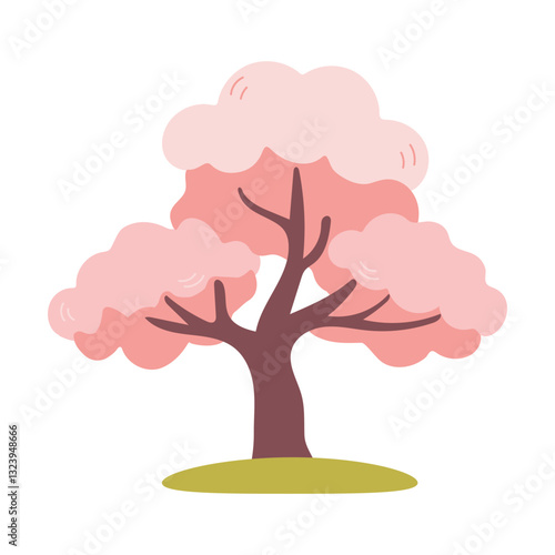 Beautiful pink cherry tree isolated on white background. Vector botanical element for spring. Pink blooming tree. Cherry or sakura tree . 