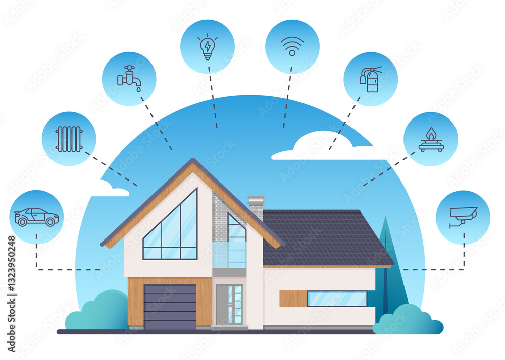Fototapeta premium Modern Smart Home with Service Icons