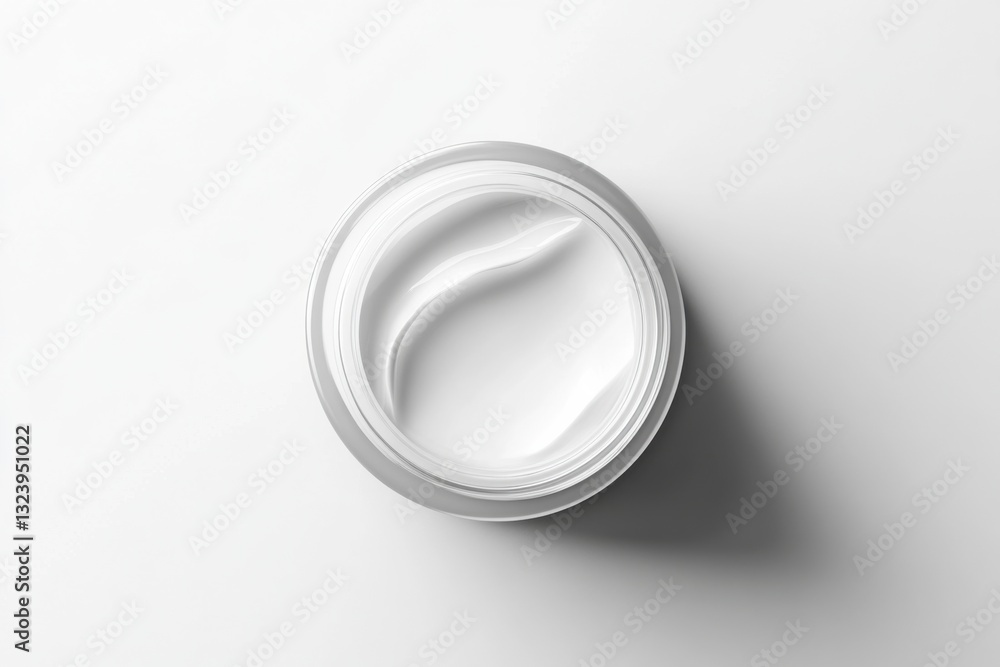 Face cream tub on white background, top view, high contrast, commercial product photography, skincare product showcase Face cream tub on white background, top view, high contrast, commercial product photography, skincare product showcase