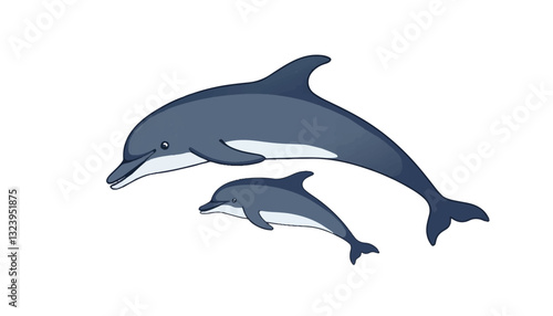 Dolphins swimming together in an abstract style