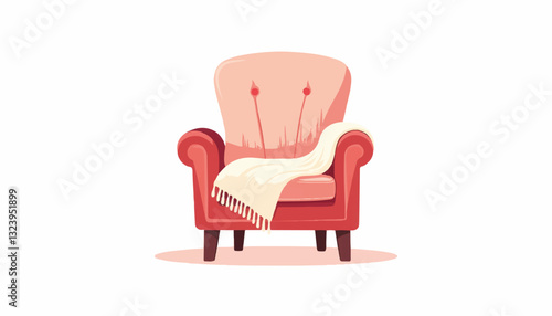Cozy red armchair with a blanket and knitting needles