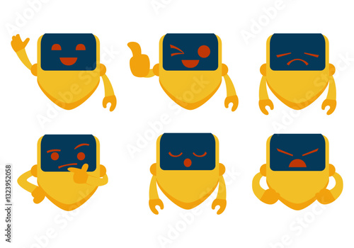 yellow robot set mascot character