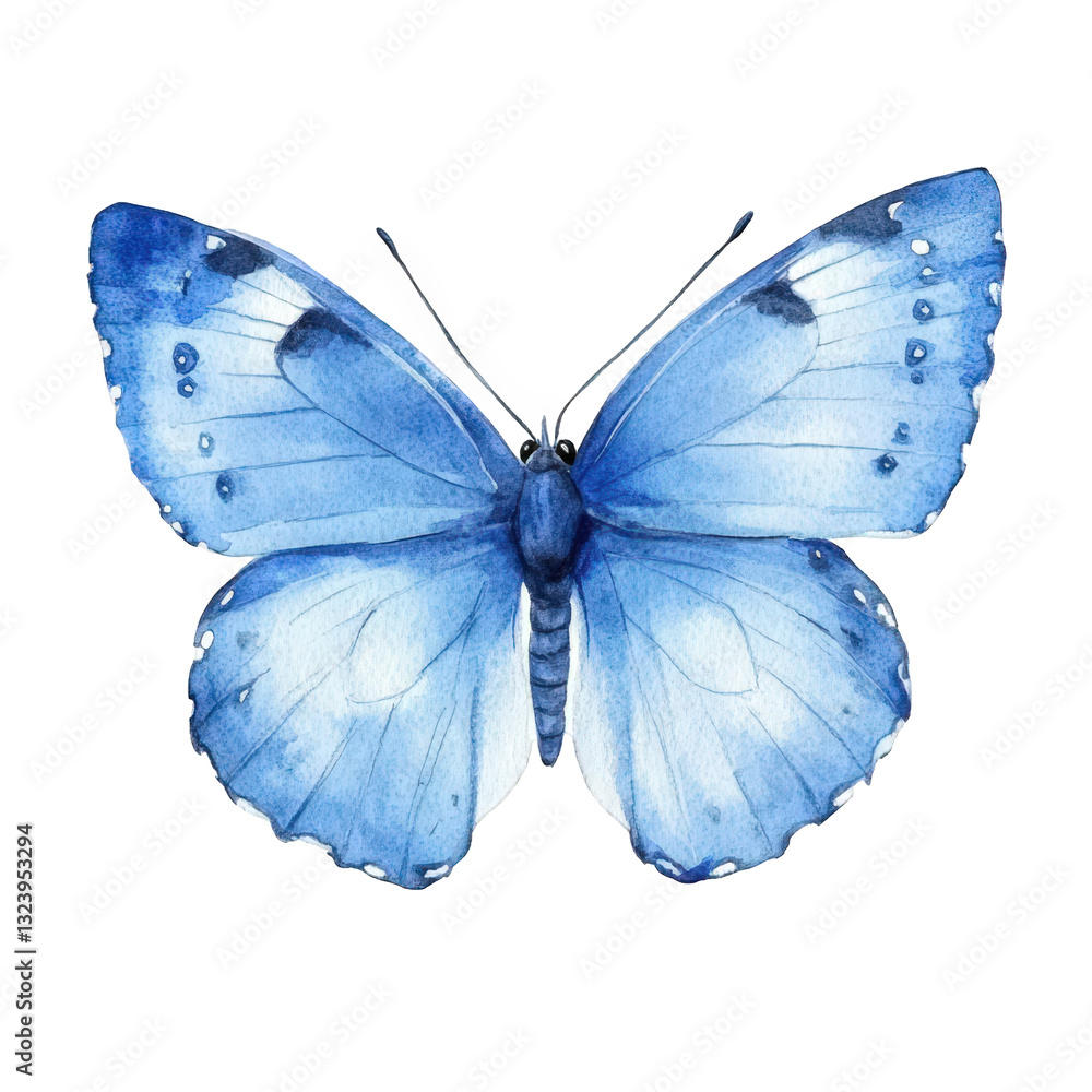 Fototapeta premium a beautifully detailed watercolor illustration of a blue butterfly showcasing delicate wings with various shades of blue and intricate patterns the design highlights nature's beauty and artistry