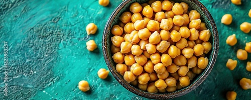 Vegan & Vegetarian Friendly Chickpea Bowl with Homemade Marshmallows, Healthy Diet Option on Green Background