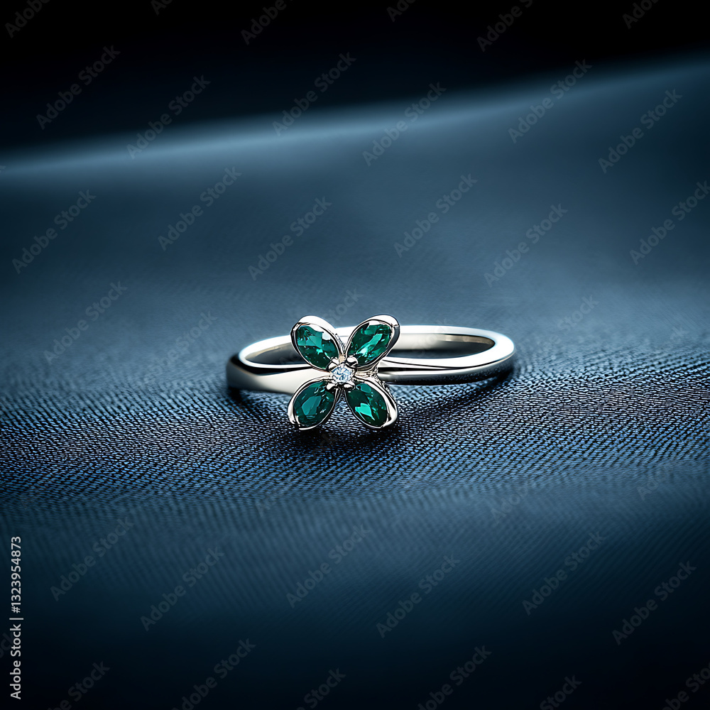 Four-Leaf Clover Platinum Ring with Emerald Accents Four-Leaf Clover Platinum Ring with Emerald Accents