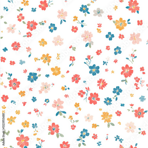 Aesthetic flower illustration with a seamless design, featuring vibrant colors and intricate details. Perfect for textile prints, wallpapers, and digital backgrounds.

