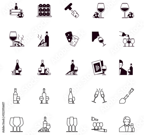 Set of winery vector icons with white background
