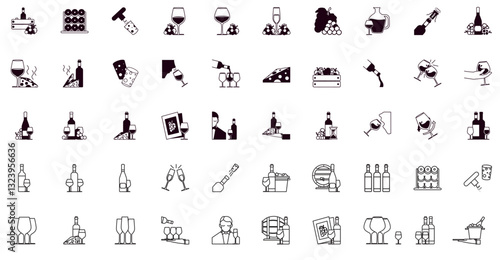 Set of winery vector icons with white background