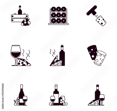 Set of winery vector icons with white background