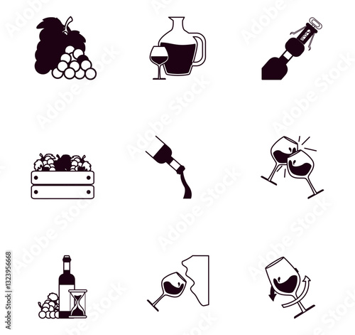 Set of winery vector icons with white background