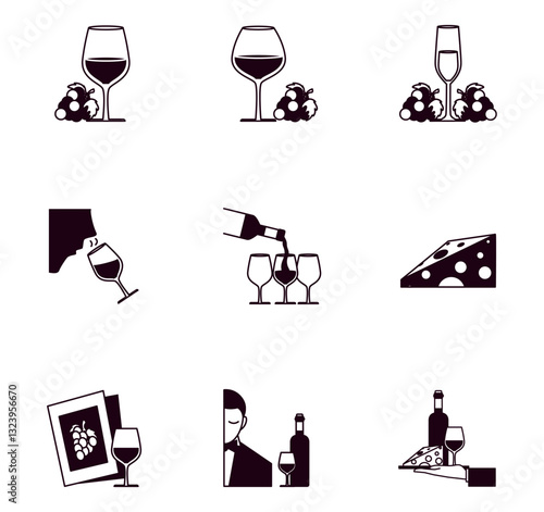 Set of winery vector icons with white background
