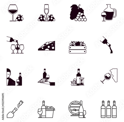 Set of winery vector icons with white background