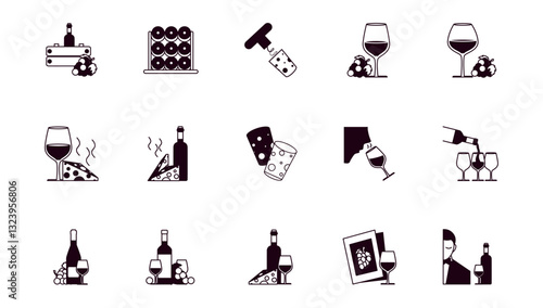 Set of winery vector icons with white background