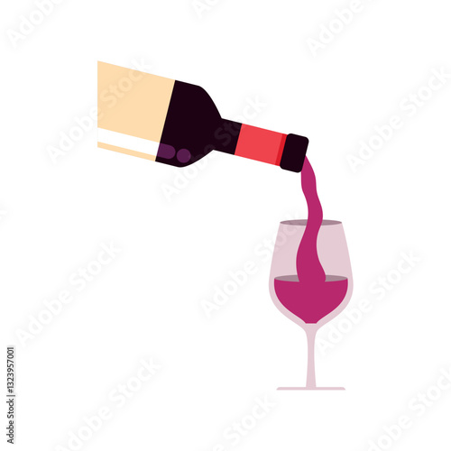 Vector image of a wine bottle icon pouring a glass on a white background