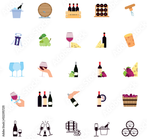 Set of winery vector icons with white background