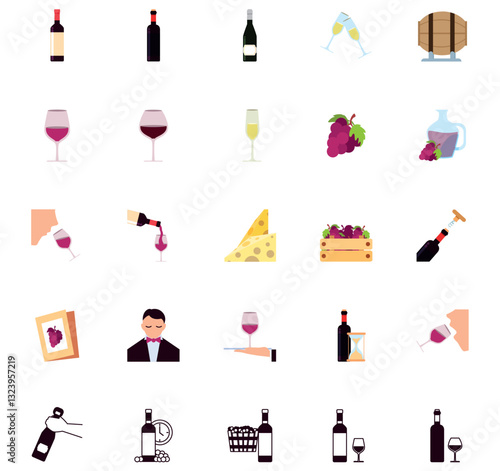 Set of winery vector icons with white background