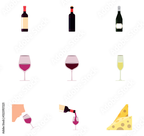 Set of winery vector icons with white background