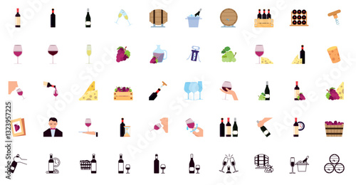 Set of winery vector icons with white background