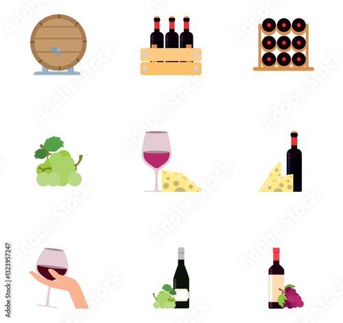 Set of winery vector icons with white background