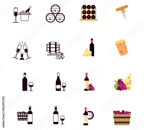 Set of winery vector icons with white background