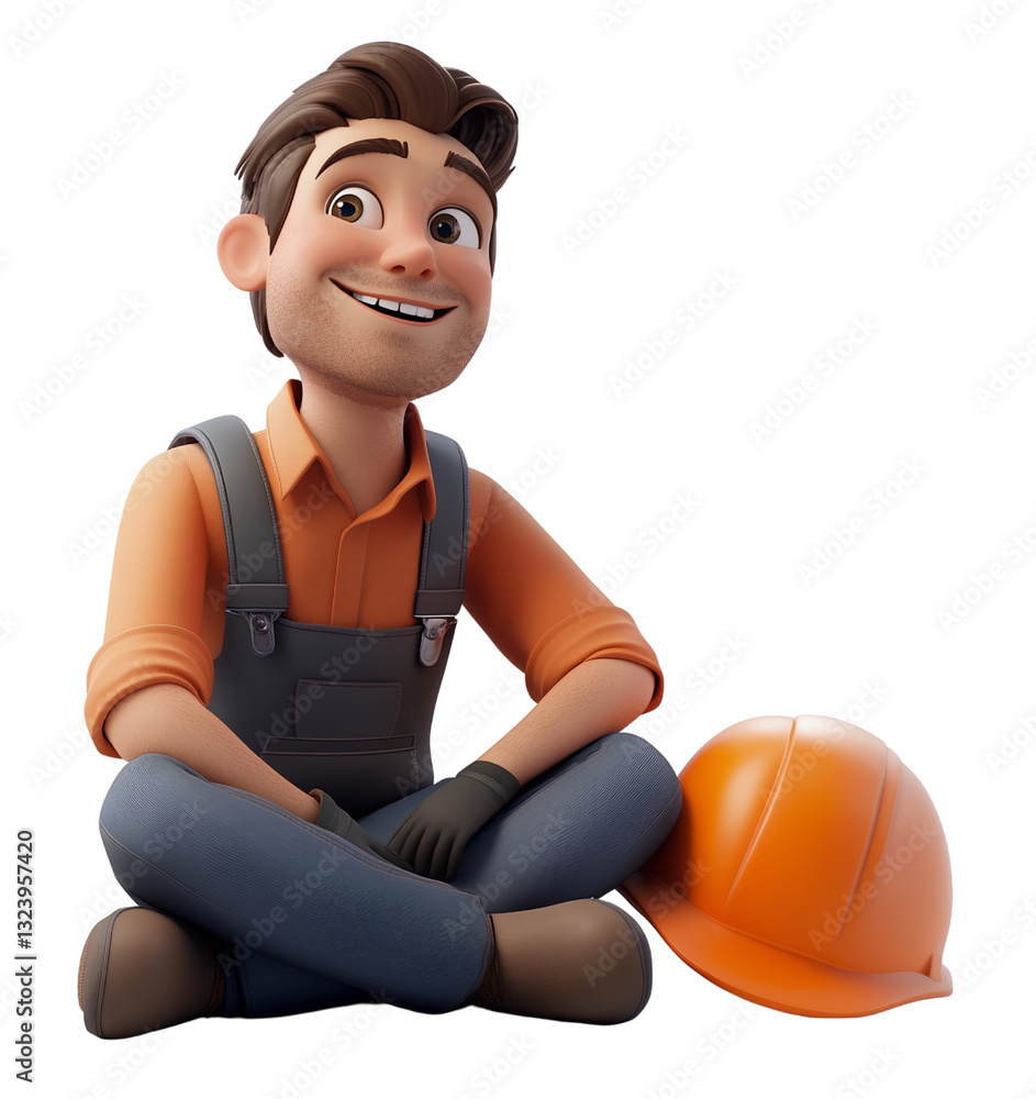 Cartoon engineer sitting with a helmet
