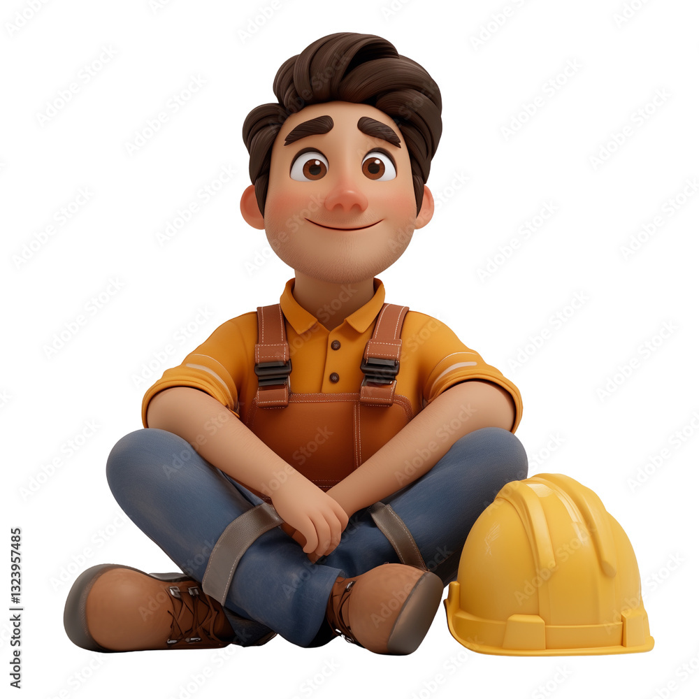 Cartoon engineer sitting with a helmet