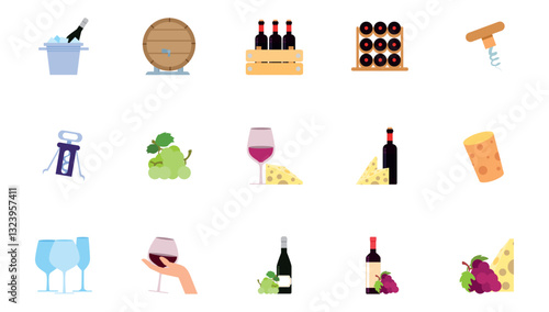 Set of winery vector icons with white background