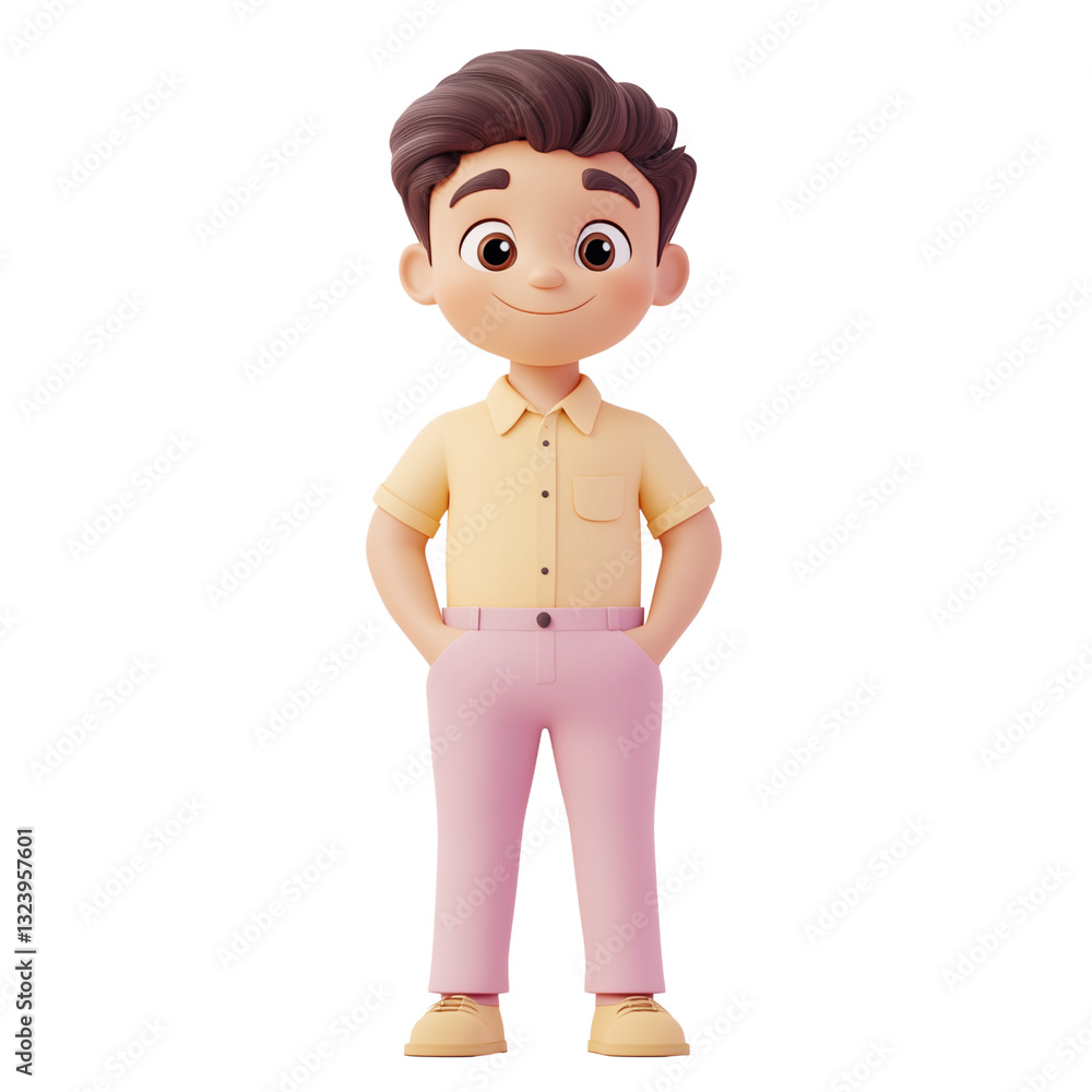 Casual cartoon man in pink shirt
