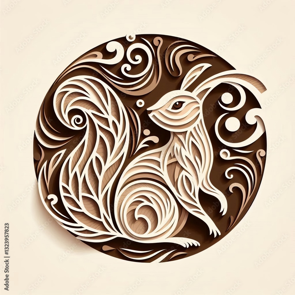 Fototapeta premium Paper Cut Squirrel: Stylized Illustration Paper Cut Technique