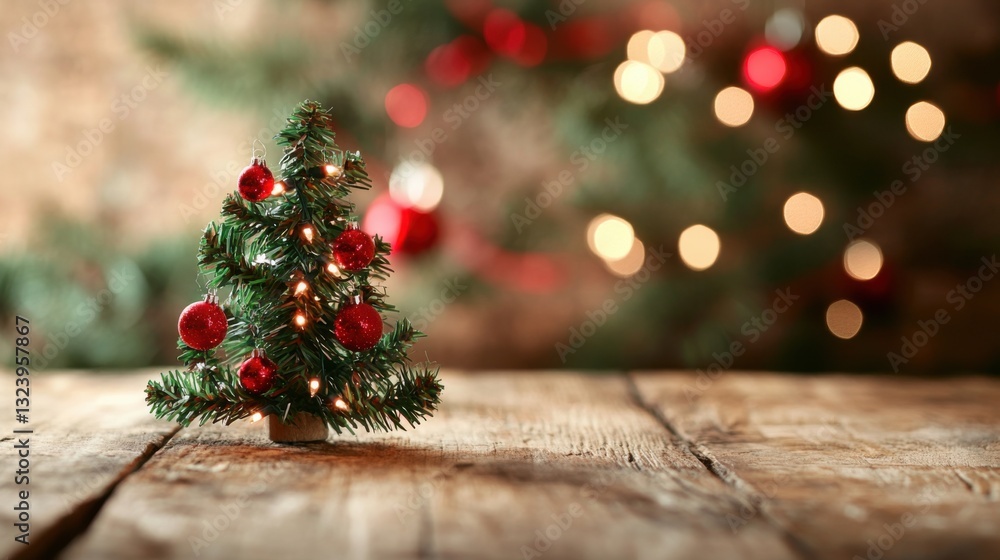 Small Christmas Tree on Wooden Table Small Christmas Tree on Wooden Table