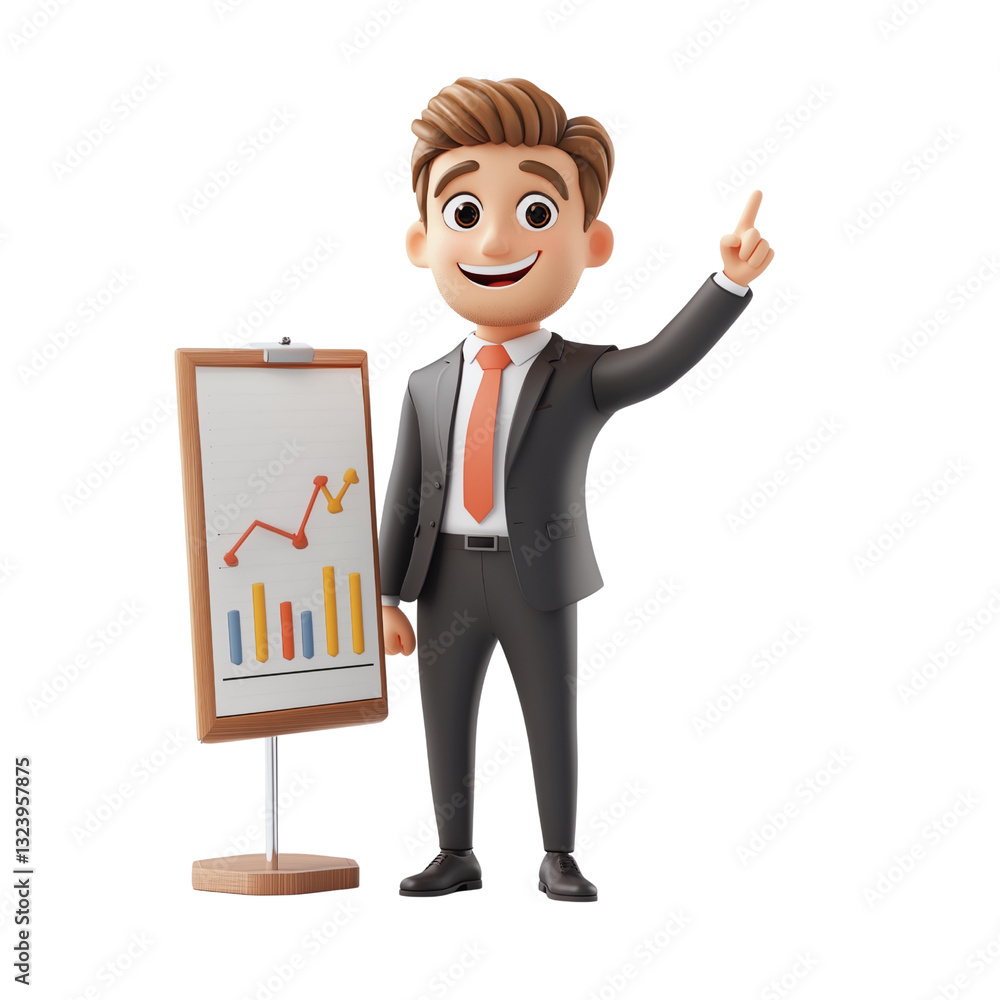 Cartoon businessman presenting a chart