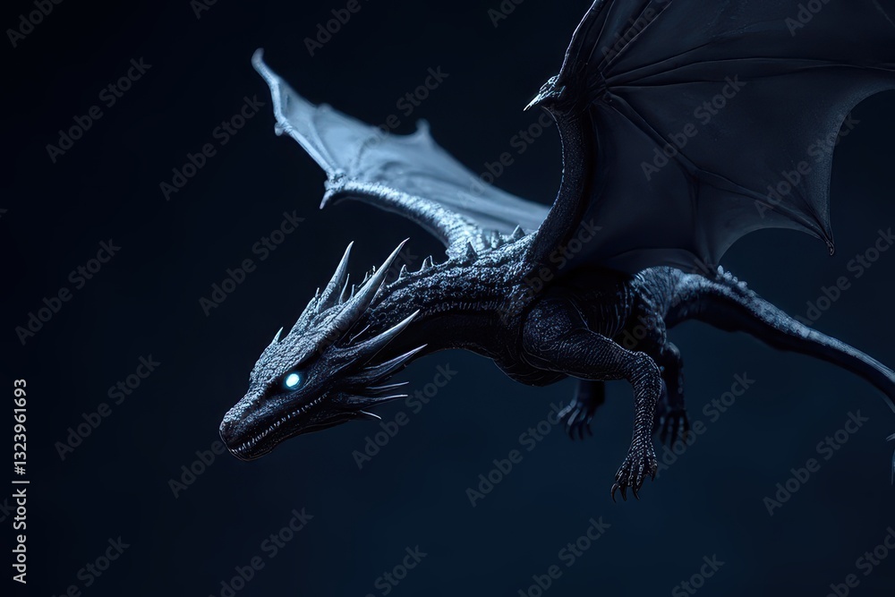 Fototapeta premium Nightfall's Obsidian Dragon Ascension Title: Obsidian Dragon Ascending through the Twilight Skies New Title: Duskbou...