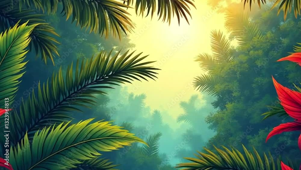 palm leaves with flowers on the background with empty space for text palm leaves with flowers on the background with empty space for text