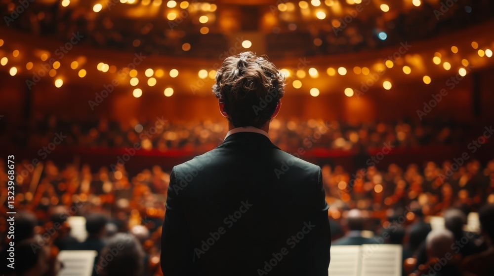 A musician's symphony attire on a plain concert hall background A musician's symphony attire on a plain concert hall background