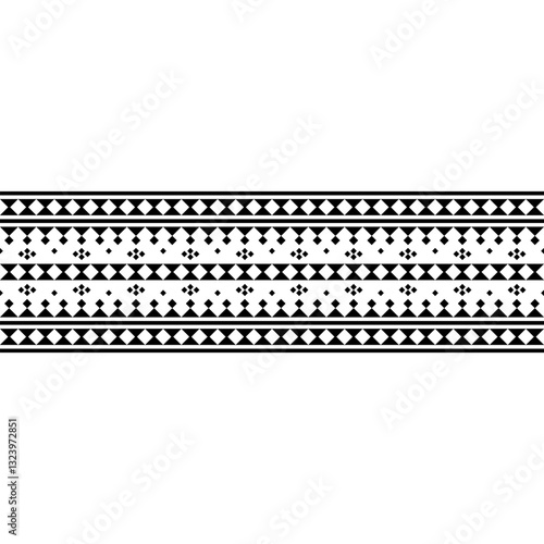 Clean, bold, and symmetrical, this black and white horizontal seamless pattern blends Aztec and Navajo influences, making it ideal for various design projects.